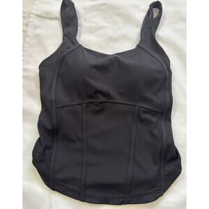 Q Brand NWOT Ribbed Tank Top Built-In Fitted Breathable Bra Black Size Small